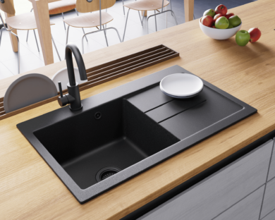 Sada VERY BLACK: Granitový drez Luxor 1.0 + Batérie + sifón